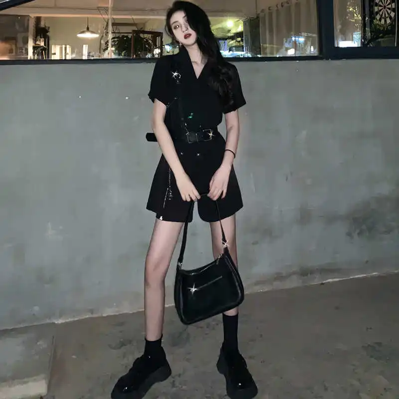 Черное женское платье Новинка весна лето 2021 в гонконгском стиле Хай стрит темная