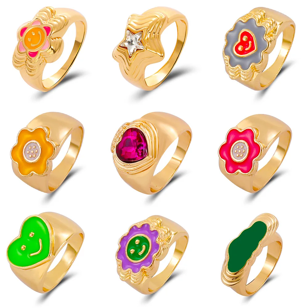 Симпатичное металлическое геометрическое любовное цветочное кольцо женское