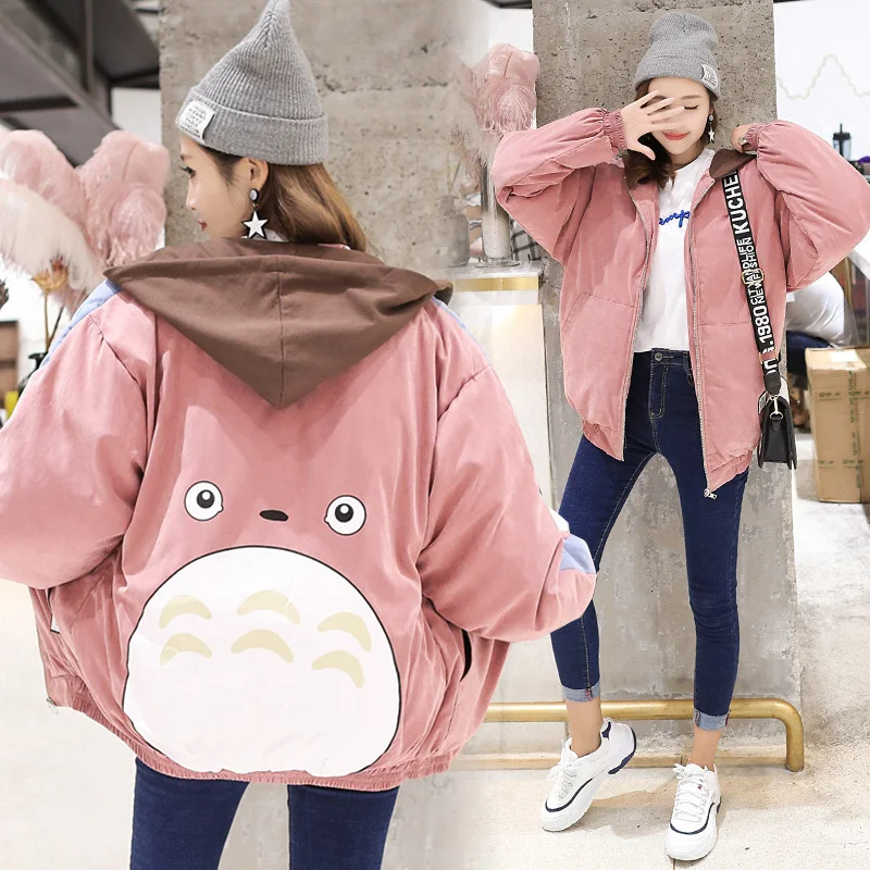 

Cotday Thick With Hooded Pink Plus Size Kawaii Totoro 2020 New Autumn Japan Style Cute Harajuku Women Winter Parka Overcoat