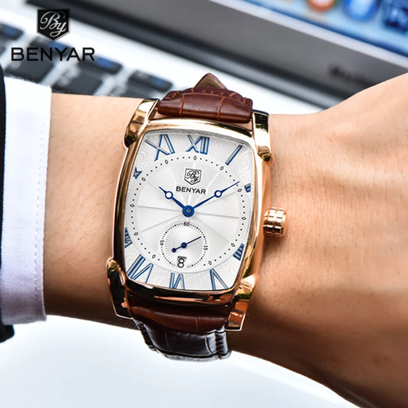 

Часы наручные мужские с большим циферблатом, люксовые брендовые кварцевые аналоговые, с кожаным ремешком, водонепроницаемые спортивные