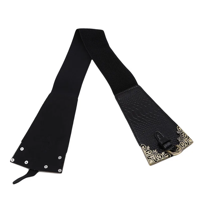 

Lady Women Elastic Waistband Wide Waist Belt Retro Metal Buckle Faux Leather Red Brown