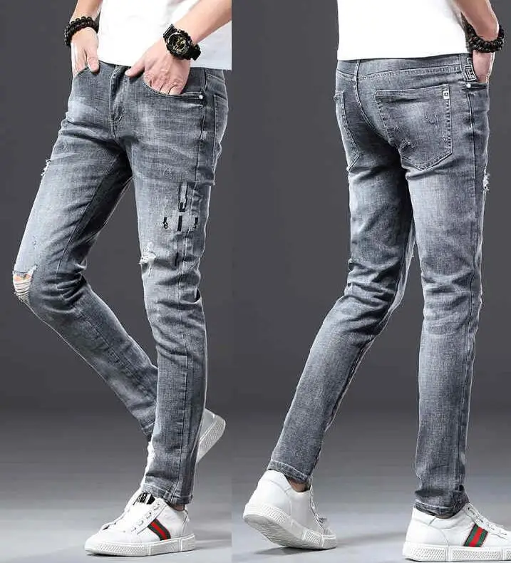 More Styles  Men Jeans Male Hole Jeans Pants Feet Slim Men Casual Jeans Slim Stretch Jeans Classic Denim Pants