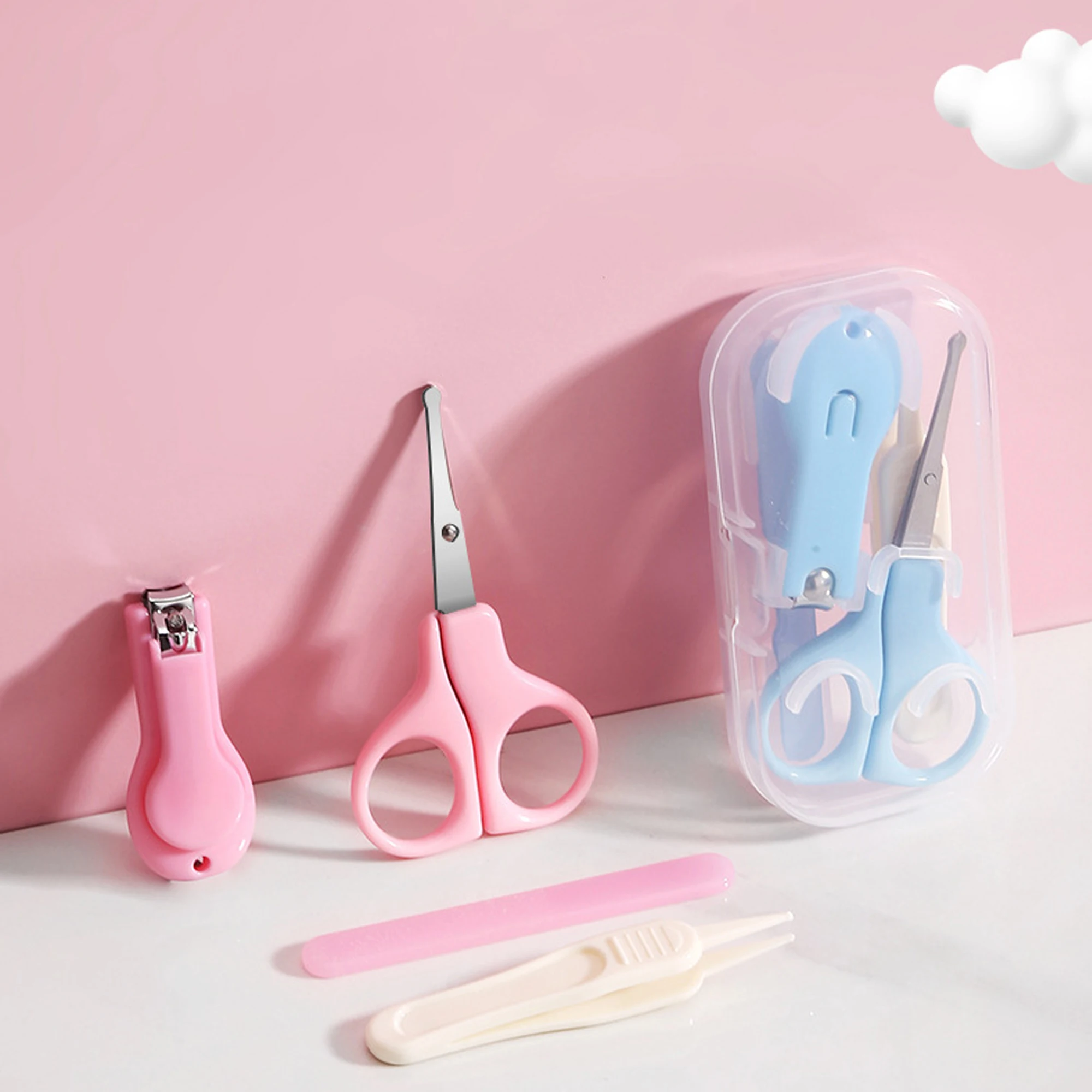 

4 Pcs Set Newborn Anti-Pinch Baby Nail Clipper Children's Infant Toddler Preschooler Scissors Tweezers Sharpening Stick