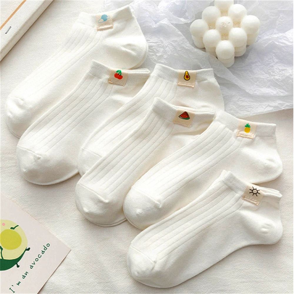 

Funny Printed Fruit Label Bombas Happy Socks Women Solid Color White Cute Slouch Ankle Socks For School Girls skarpetki damskie