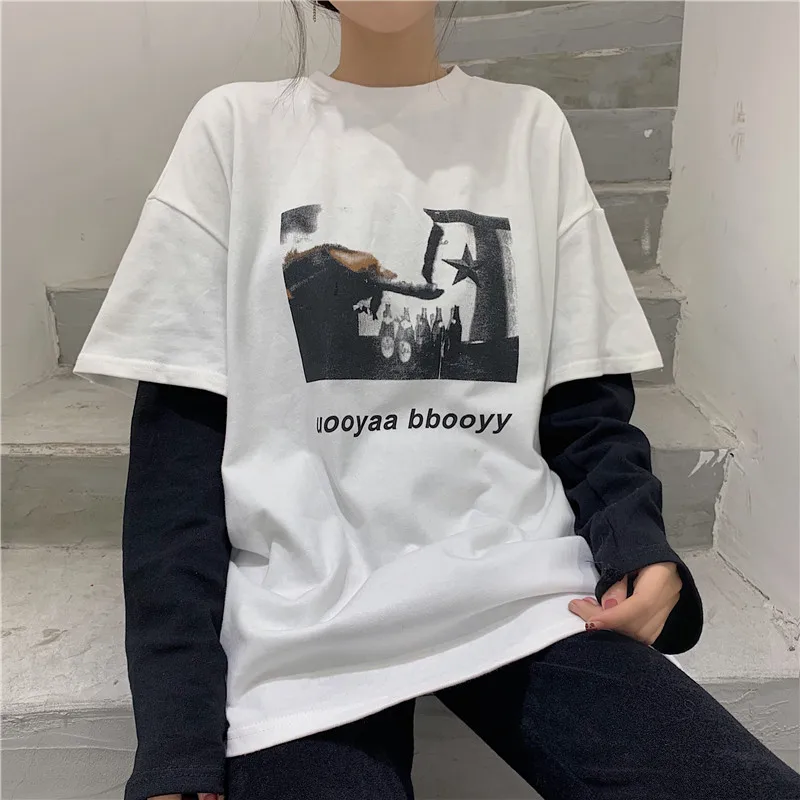 Женская хлопковая Футболка Harajuku летняя женская футболка с круглым вырезом