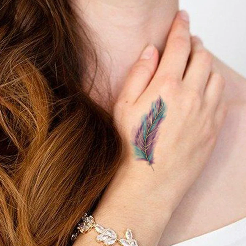 

Fashion Temporary Tattoo Stickers Watercolor Feathers Color Swallow Tattoos Waterproof Hand Arm Body Art Sexy Fake Tatoos Women