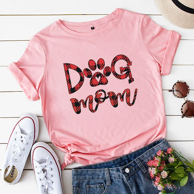 

Graphic T Shirts for Women Cotton Short Sleeve Tee Female Shirt Tops Summer Clothes Casual Loose Top Dog Paw Mom Animal Love