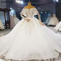 elegant ivory wedding dress 2021 off shoulder plus size bridal gown 200cm cathedral train fancy beading puffy buttom lace up