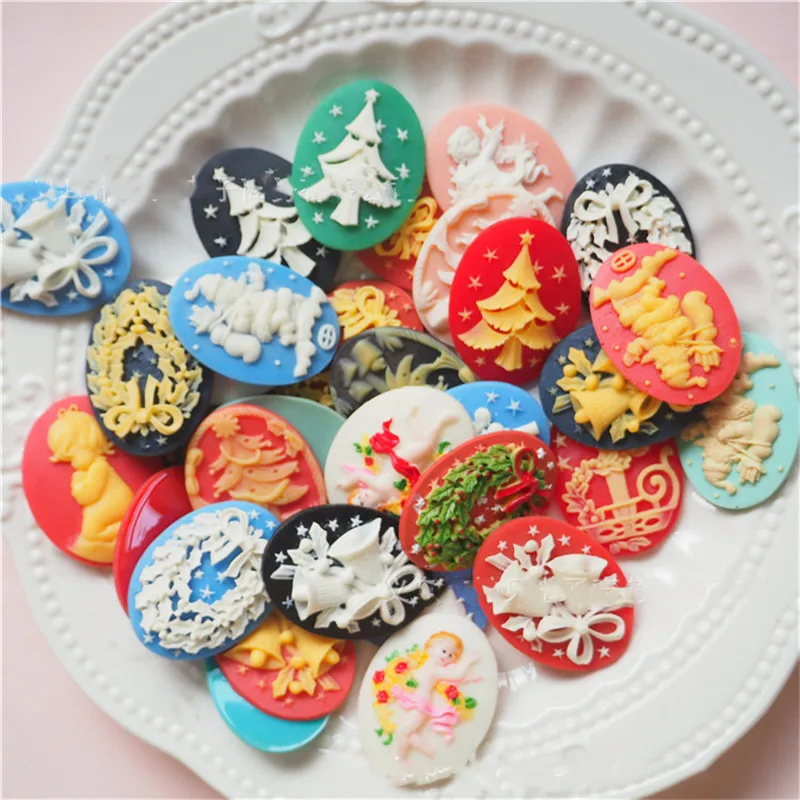 30pcs/bag Resin Retro Christmas Patch Decoration Accessories Slime Toys Polymer Clay Molds Playdough DIY Cream Glue Mud Material | Игрушки и