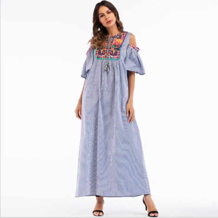 Элегантное платье с вышивкой Абаи этнические летние Вечернее Платье