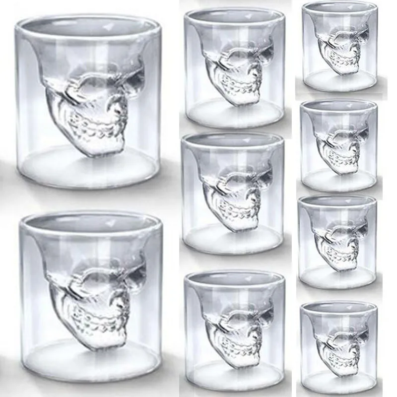 

For Skull Wine of Glass Decanter Bottle Crystal Skull Head Vodka Beer Whiskey Shot Glasses Bottle Cups Bar Home Decoration Set