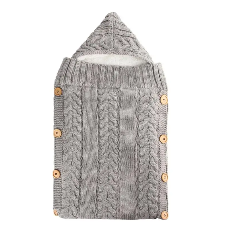 light gray Детский бархатный утепленный вязаный шерстяной конверт для новорожденного ребенка, теплая Пеленка, одеяло для детской коляски 70*36 см - Цвет: light gray