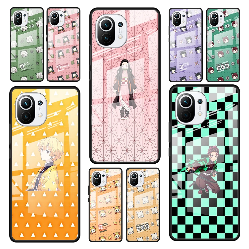 

Demon Slayer cute for Xiaomi Mi 11 Ultra Lite 10T Note 10 9T Pro CC9 CC9E 5G Luxury Tempered Glass Phone Case Cover
