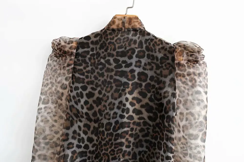 

2020 New Tie Leopard Print Hard Yarn Shirt Womens Blouse Tops Casual Vintage Shirts Clothes Blusas Camisas Mujer
