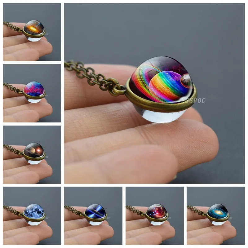 Ожерелье с подвеской в виде стеклянного шара Галактики двухстороннее ожерелье