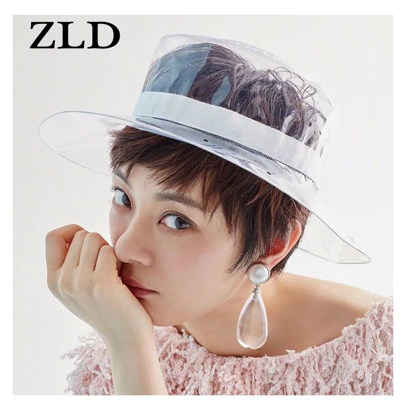 ZLD шляпа женская ПВХ водонепроницаемая прозрачная пластиковая лента топ плоский
