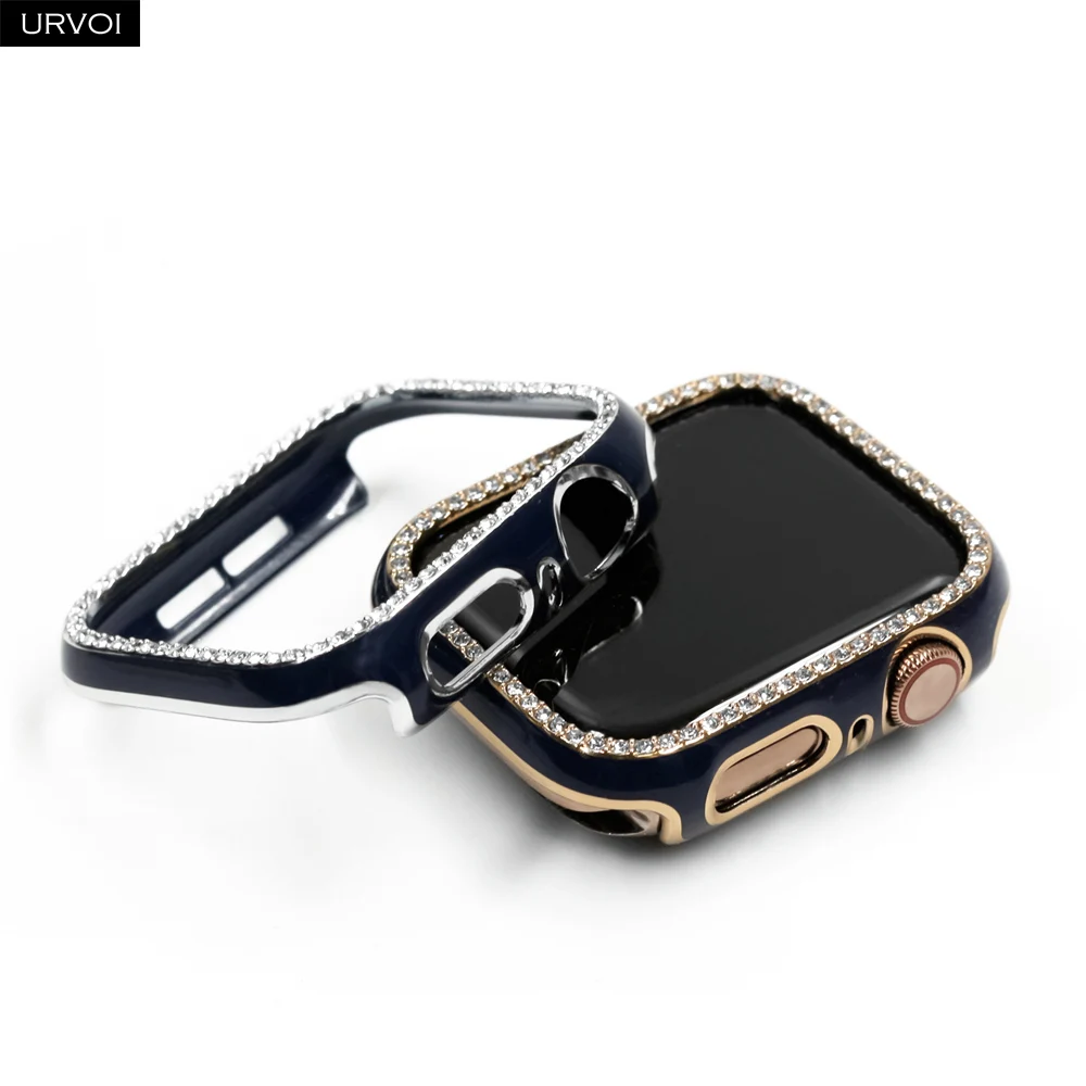 Пластиковый чехол URVOI для Apple Watch series 7 6 SE 5 4 3 2 блестящий ПК с циркониевой рамкой