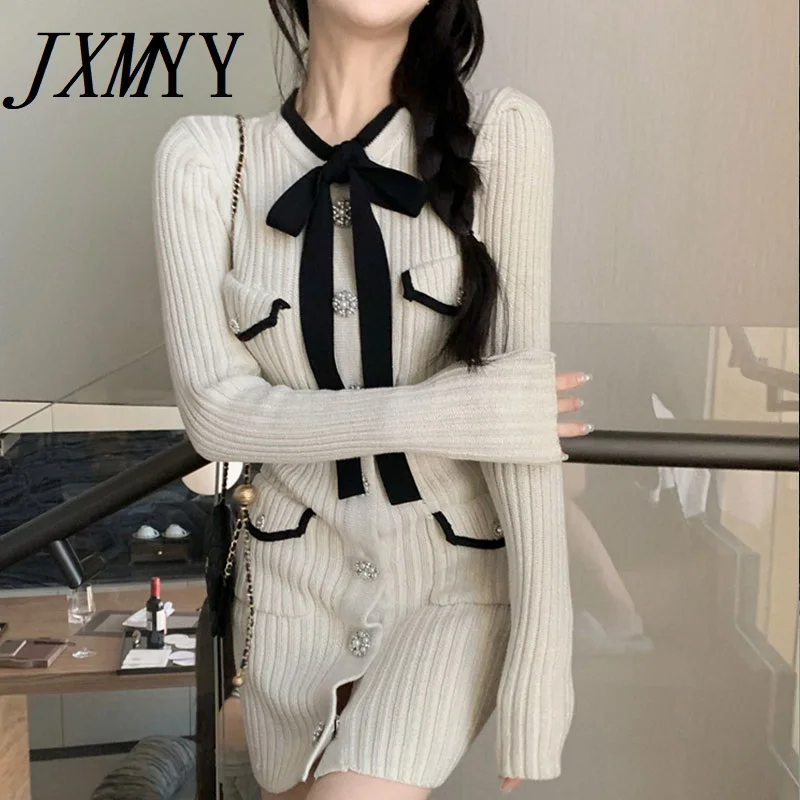 Женское трикотажное мини-платье элегантное белое платье с длинным рукавом