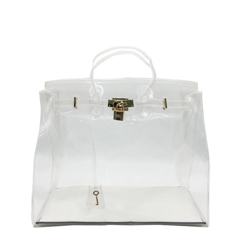 

Transparent platinum bag 2021 summer new female bag casual all-match handbag lock Kelly beach jelly bag