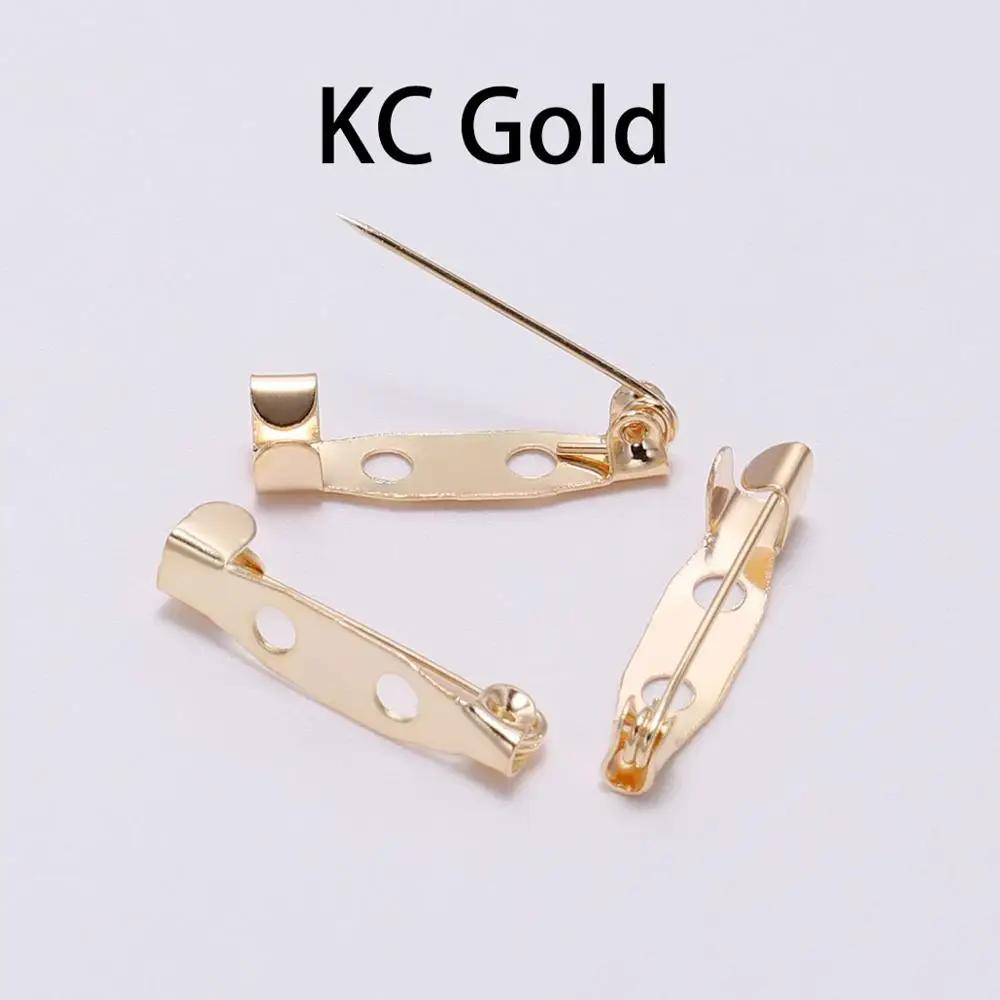 KC Gold 50 шт./лот, 15, 20, 25, 30, 35 мм, серебряная брошь, зажим, база, булавки, безопасные булавки, брошь, параметры, пустая база для изготовления ювелирных изделий своими руками - Цвет: KC Gold