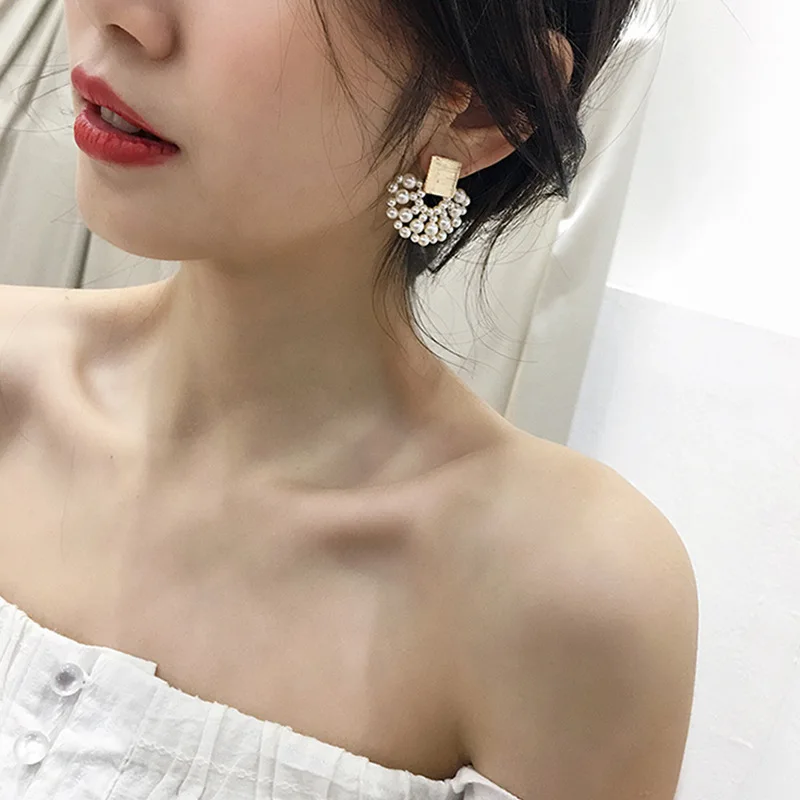 MINHIN Simulated Pearl Stud Earrings Women Bohemian Geometric Earrings Wedding Jewelry Korean Earrings