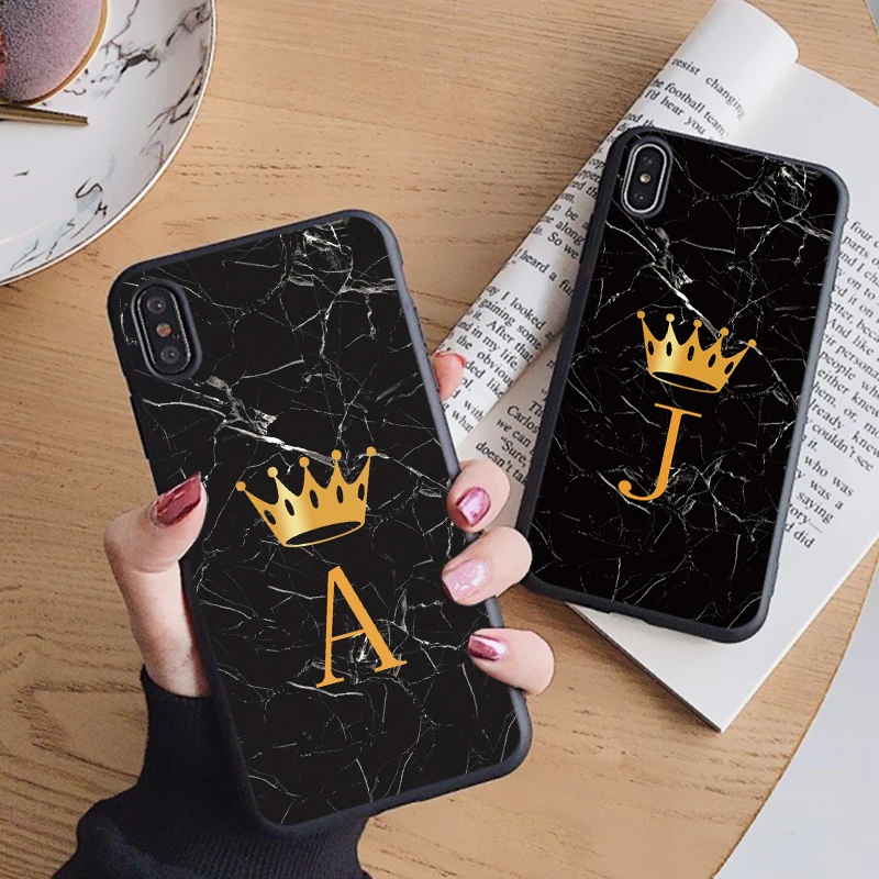 

Marble Phone Case For Samsung Galaxy A21S A50 A51 A70 A71 A10 A40 A41 A31 A12 A32 A02s Initial Letter Crown Silicone Coque Cover