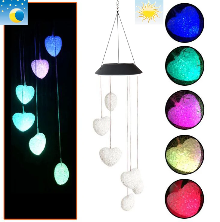 

Heart Wind Chimes Outdoor with Color Changing LED Patio Lights Romantic Décor Garden Yard Home Gifts for Mom Wife Grandma