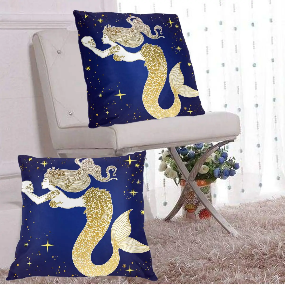 

Beautiful Mermaid With Human Skull Pillowcase Comfortable Pillow Cover Pillowcase For Bed Throw Pillow Covers