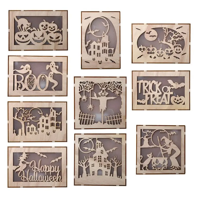 

Деревянная полая тыква дом с привидениями украшение на Хэллоуин СВЕТОДИОДНЫЙ светодиодсветильник кой украшение