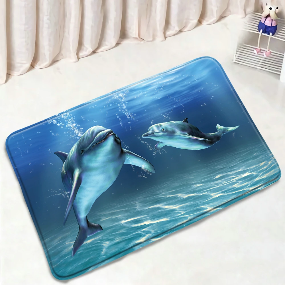 

Dolphin Bath Mats Bathroom Kitchen Decor Non-Slip Rugs Ocean Animal Entrance Door Mat Underwater World Doormat Flannel Carpet