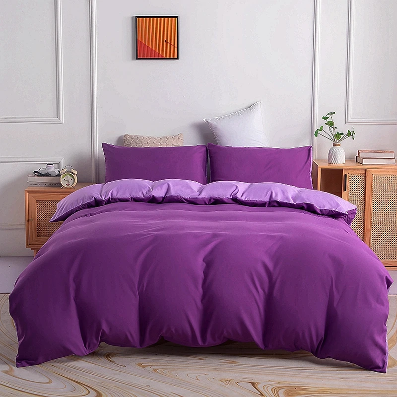 

Purple Quilt Cover Set Queen King Size Bedclothes For Double Bed Solid Color Plain Dyed Duvet Cover Sets housse de couette 240