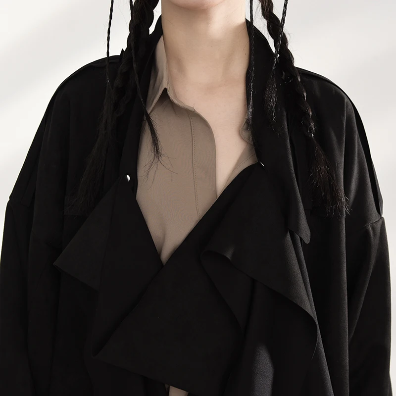 

suede loose cut women's jacket, black large jacket, V-Neck long sleeve jacket, popular in spring and autumn 2021 1db83701