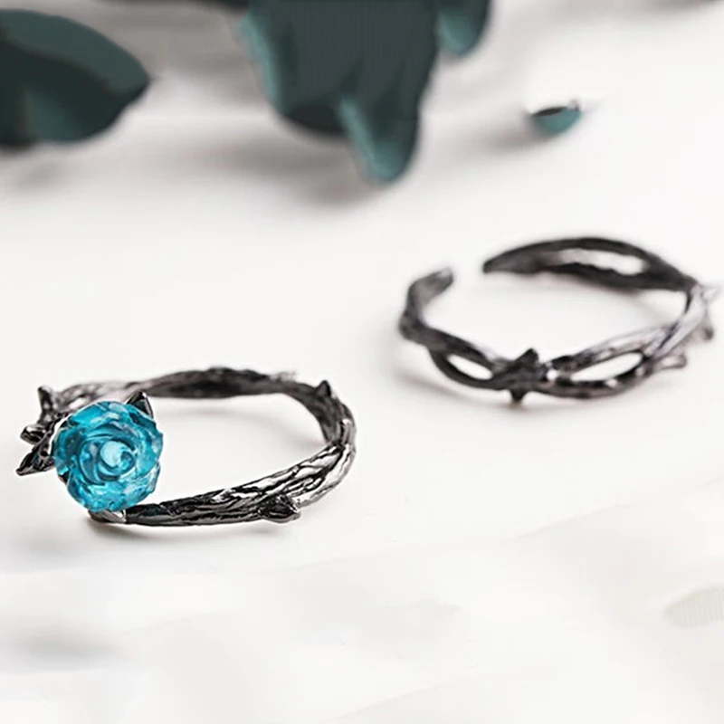 Модные Винтажные креативные парные кольца черного цвета с розовыми цветами и