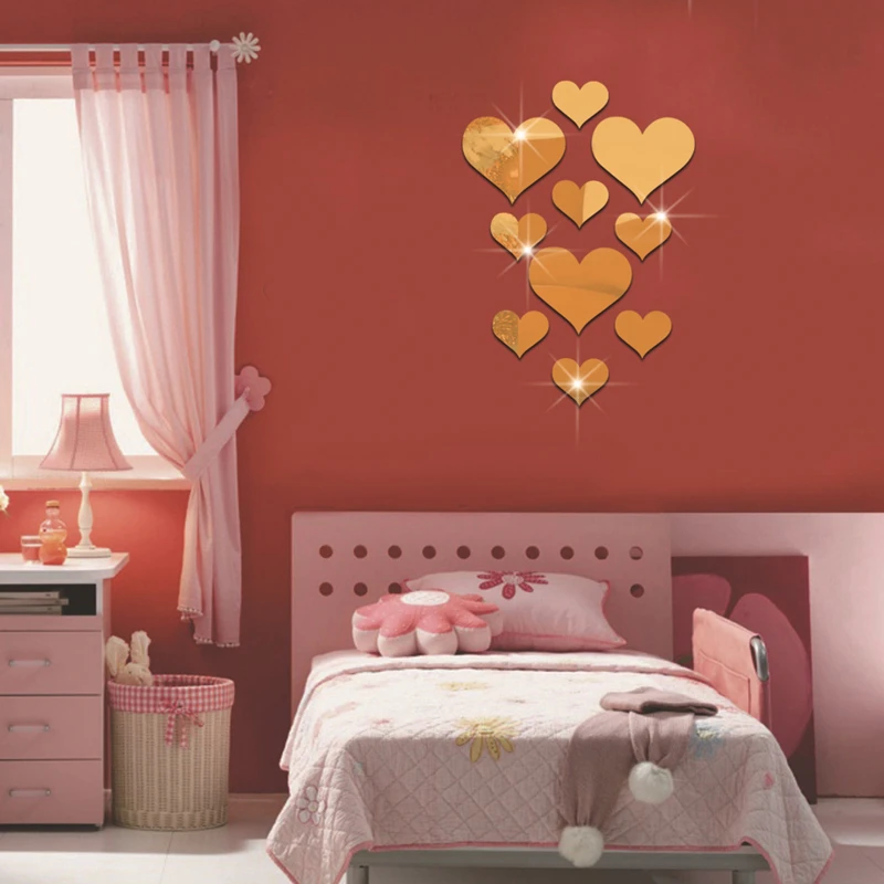 1Set Heart Shaped DIY Patterns TV Background Decor Mirror Wall Stickers Acrylic 3D Home Decal Living Room Murals