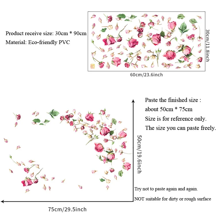 Wunderschöne Fliegende Rosen Wandaufkleber Schlafzimmer Wohnzimmer Hintergrund-Dekoration Wandbild Heimverschönerung Blumen Selbstklebende Aufkleber – Detail 1