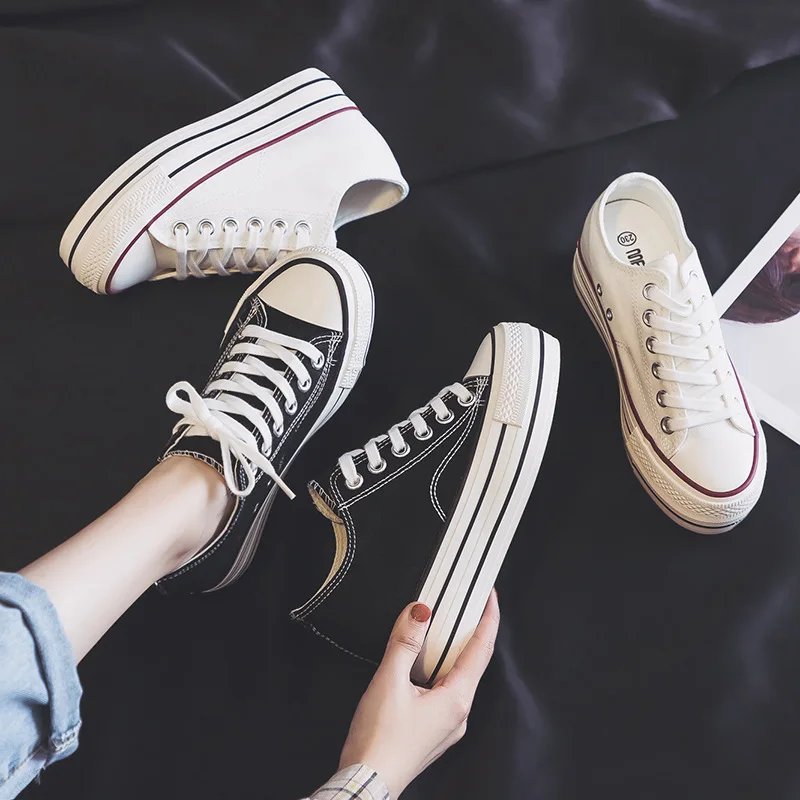 Кроссовки женские холщовые на высокой платформе 6 см дышащие повседневные