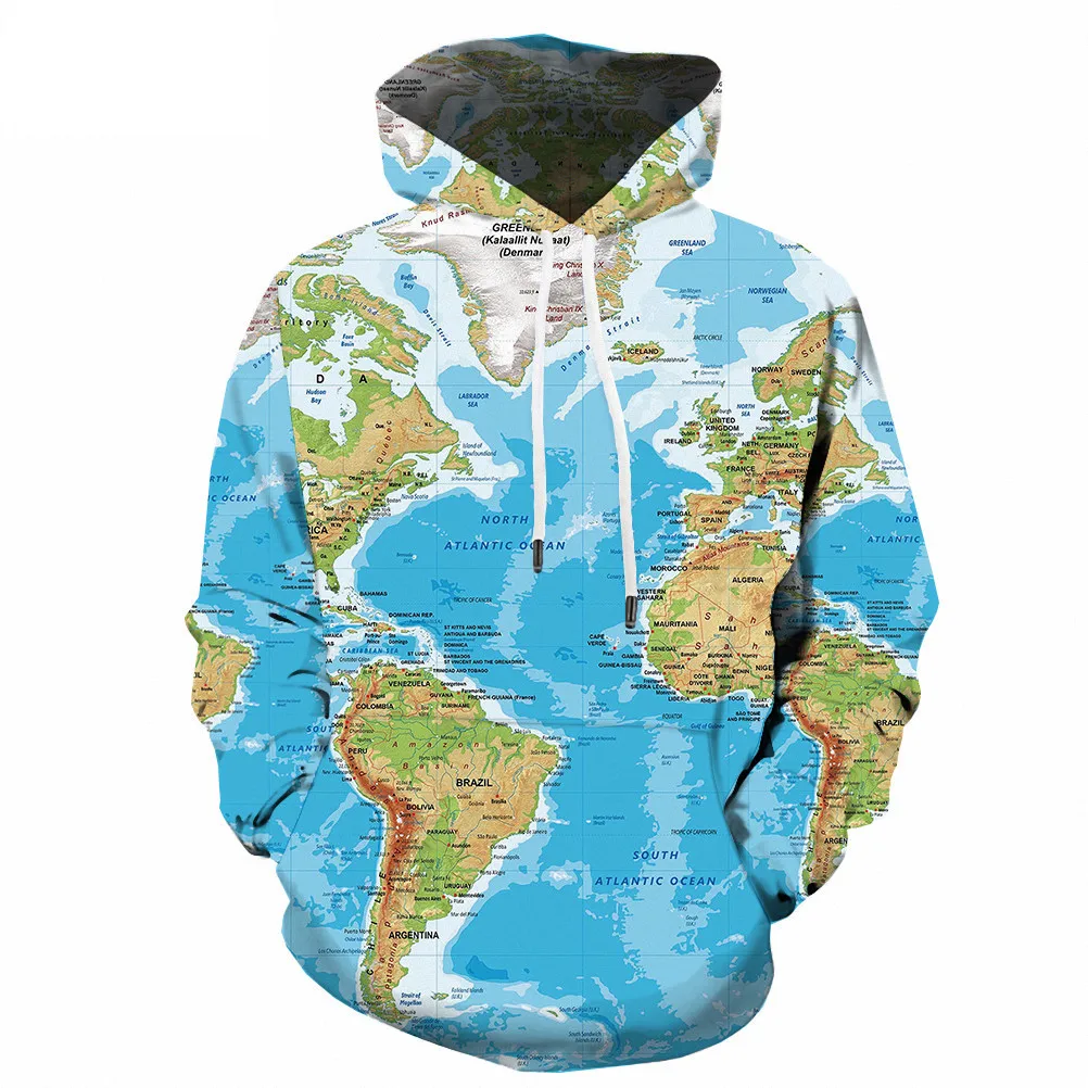 

Jie-le popular world map printing 3D Hoodie fashion digital printing sweater men's autumn and winter map top
