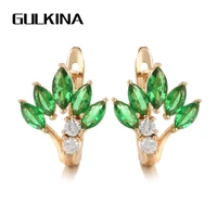 gulkina trend green natural zircon flower stud earrings for women wedding 585 rose gold earrings fashion vintage jewelry 2021