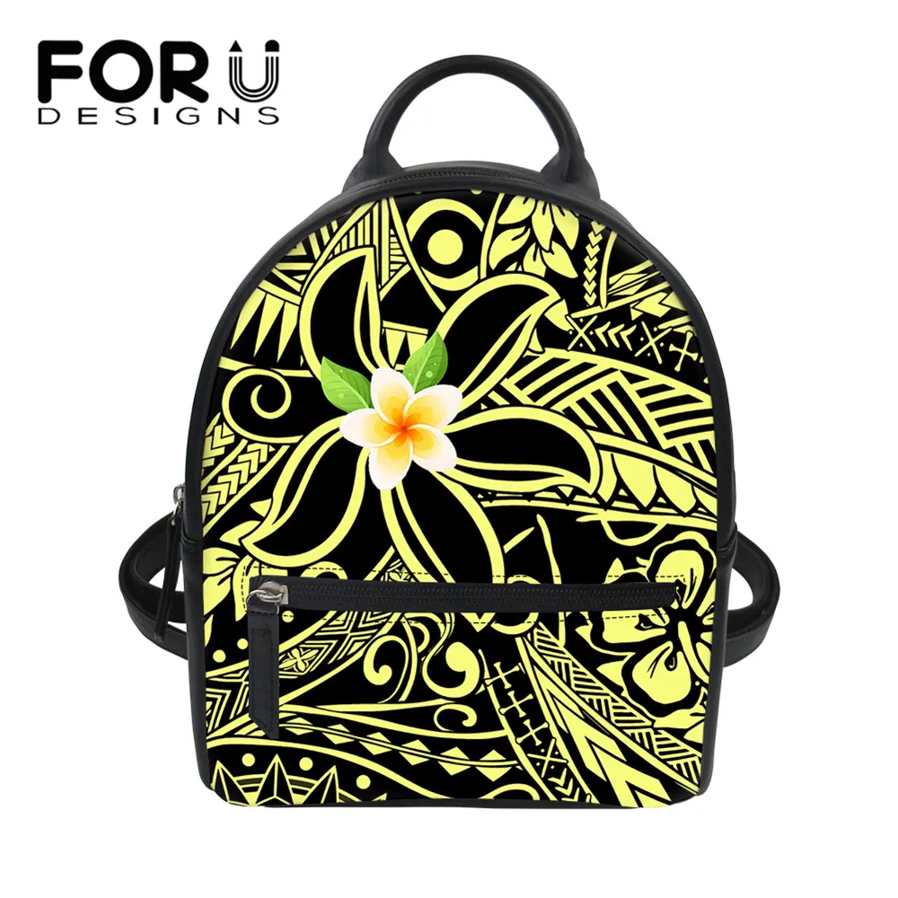 

FORUDESIGNS Women Waterproof Backpack Plumeria Polynesian Print Fashion Leather Bagpack Kids Girl Mochila Escolar Cartable Fille