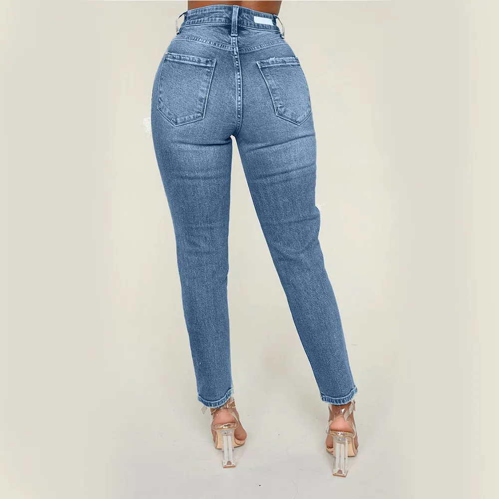 JAYCOSIN Women Clothes Jeans Sexy Skinny Elastic Denim Trousers For Girls Casual Hole Ripped Distressed Pencil Femme 2020 | Женская