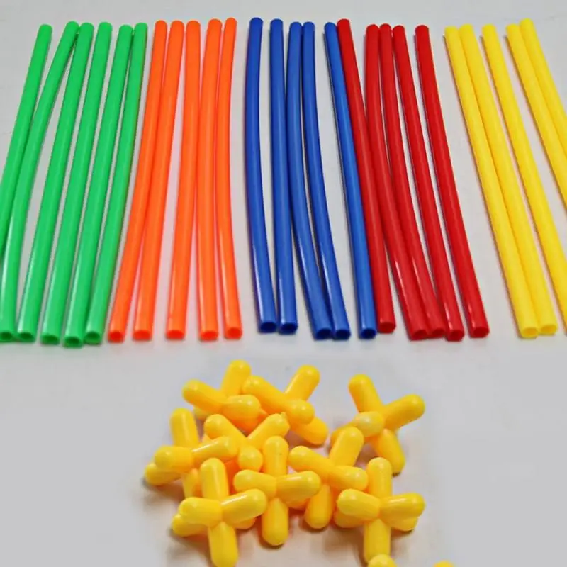 

100pcs DIY Straw Building Blocks Plastic Stitching Inserted Construction Assembled Blocks Bricks Educational Toys For Children