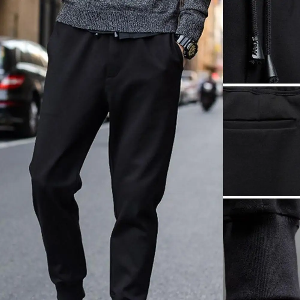 

Men Casual Waist Drawstring Ankle Tied Pockets Fitness Sports Long Pencil Pants