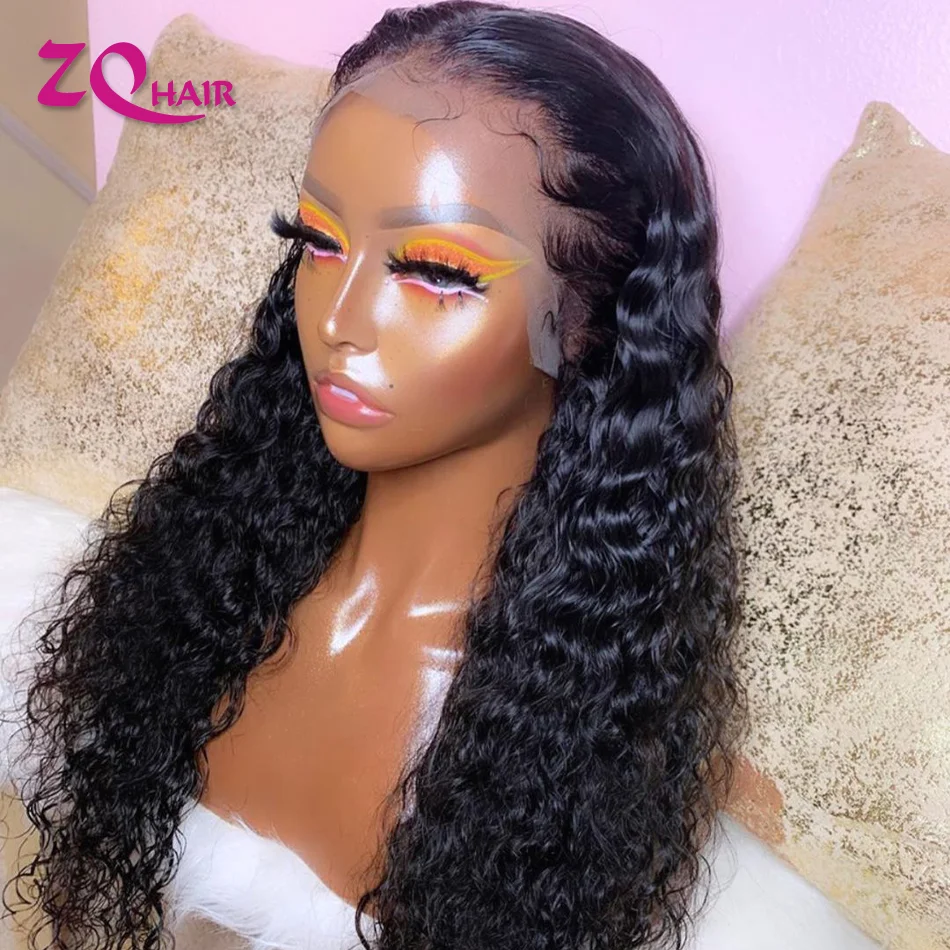 

30 Inch Remy Brazilian Human Hair Lace Frontal Wigs Pre Plucked Water Wave Human Hair Wig For Black Women Curly Lace Closure Wig