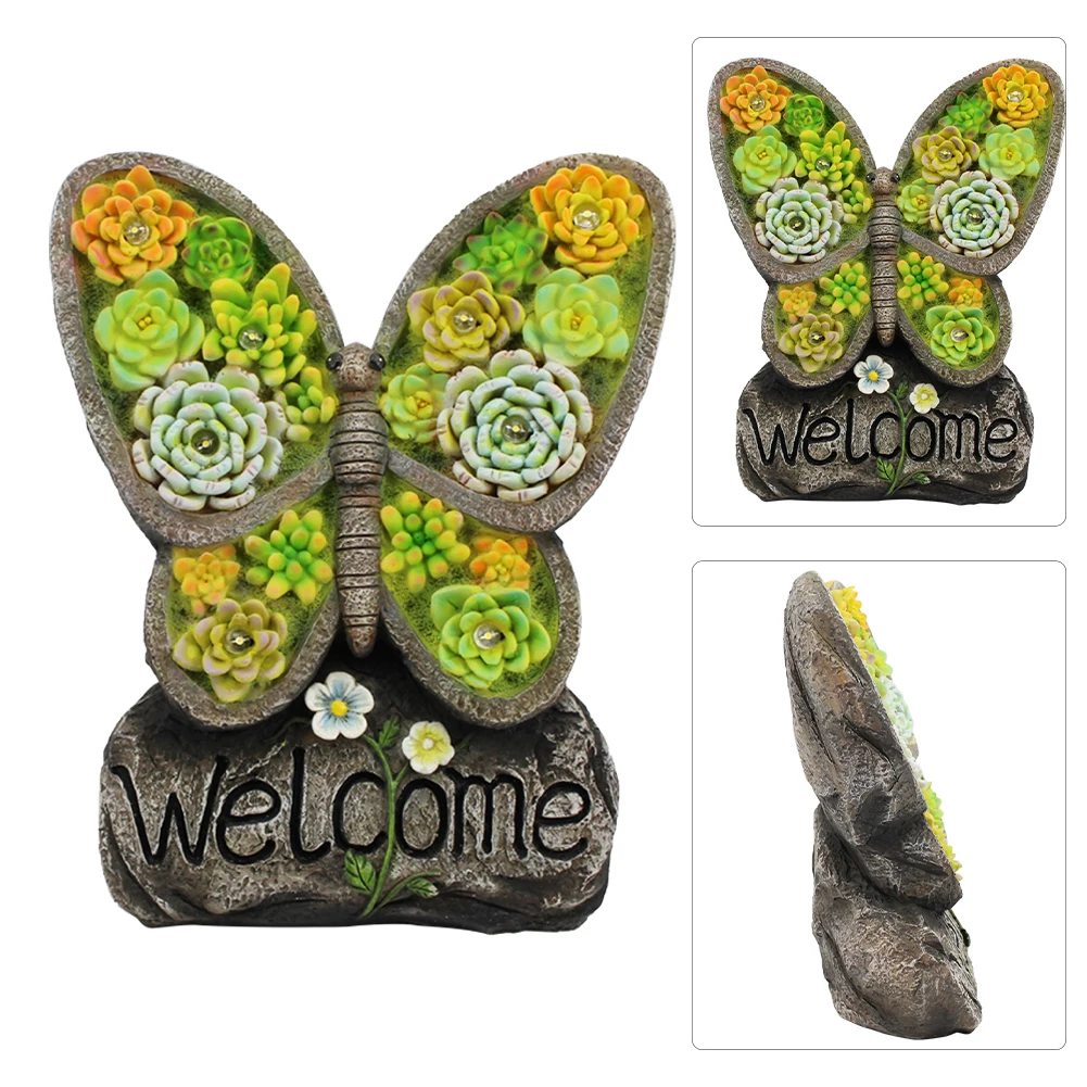 

Водонепроницаемый садовый декор в форме бабочки, статуя суккулента, украшения, яркий износостойкий автоматический уличный светильник на с...