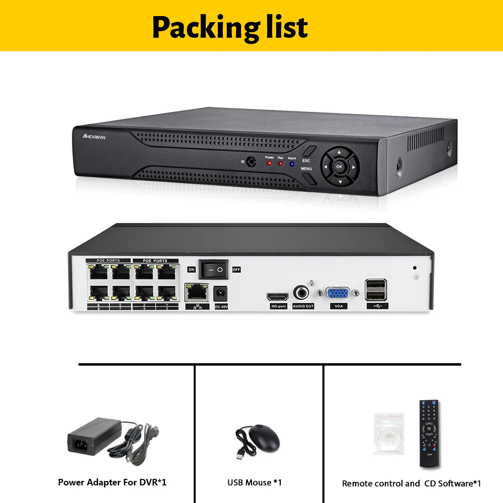 AHCVBIVN H.265 H.264 8CH 48В POE NVR 5MP/4MP/1080P аудио выход видеонаблюдения безопасности видео