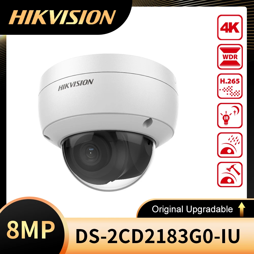 

Original Hikvision English 8MP DS-2CD2183G0-IU 4K WDR Fixed IP IR CCTV POE Dome Network Camera with Build-in Mic