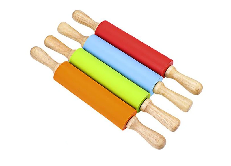 Длина 43 см силиконовая Скалка с ручка из резины и дерева инструмент для