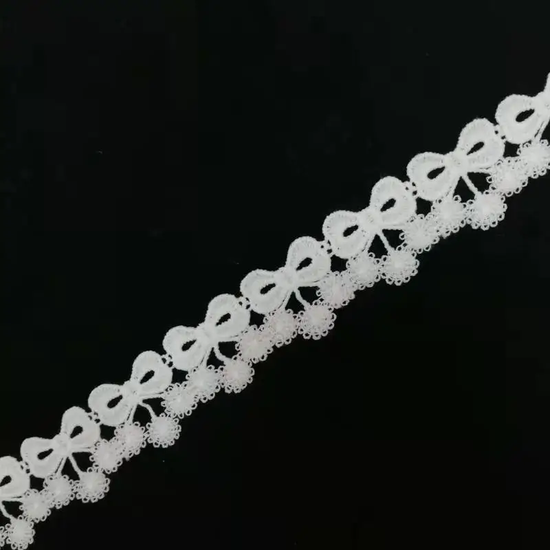 Кружевная ткань с вышивкой и бантом 1 размер облицовка гипюра 3 см белые кружевные