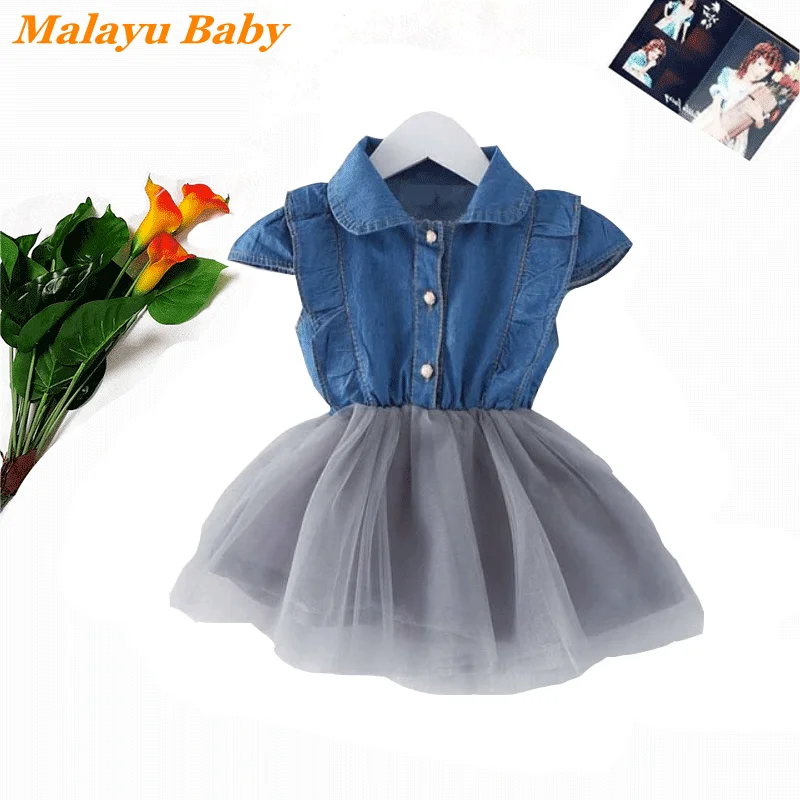

Malayu Baby Infant Dress 2021 Summer New Sweet Child Imitation Cowboy Mesh Stitching Princess Dress Cute Girl Clothes 0-2 Years