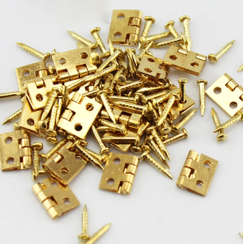 20Pcs 8*10mm Pure Copper Mini Flat Small Box Folding Butt Hinges with 80 Nails for Door DIY Craft Supplies and Jewelry Box Decoration image 5